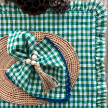 Load image into Gallery viewer, Green Gingham Frill Placemats
